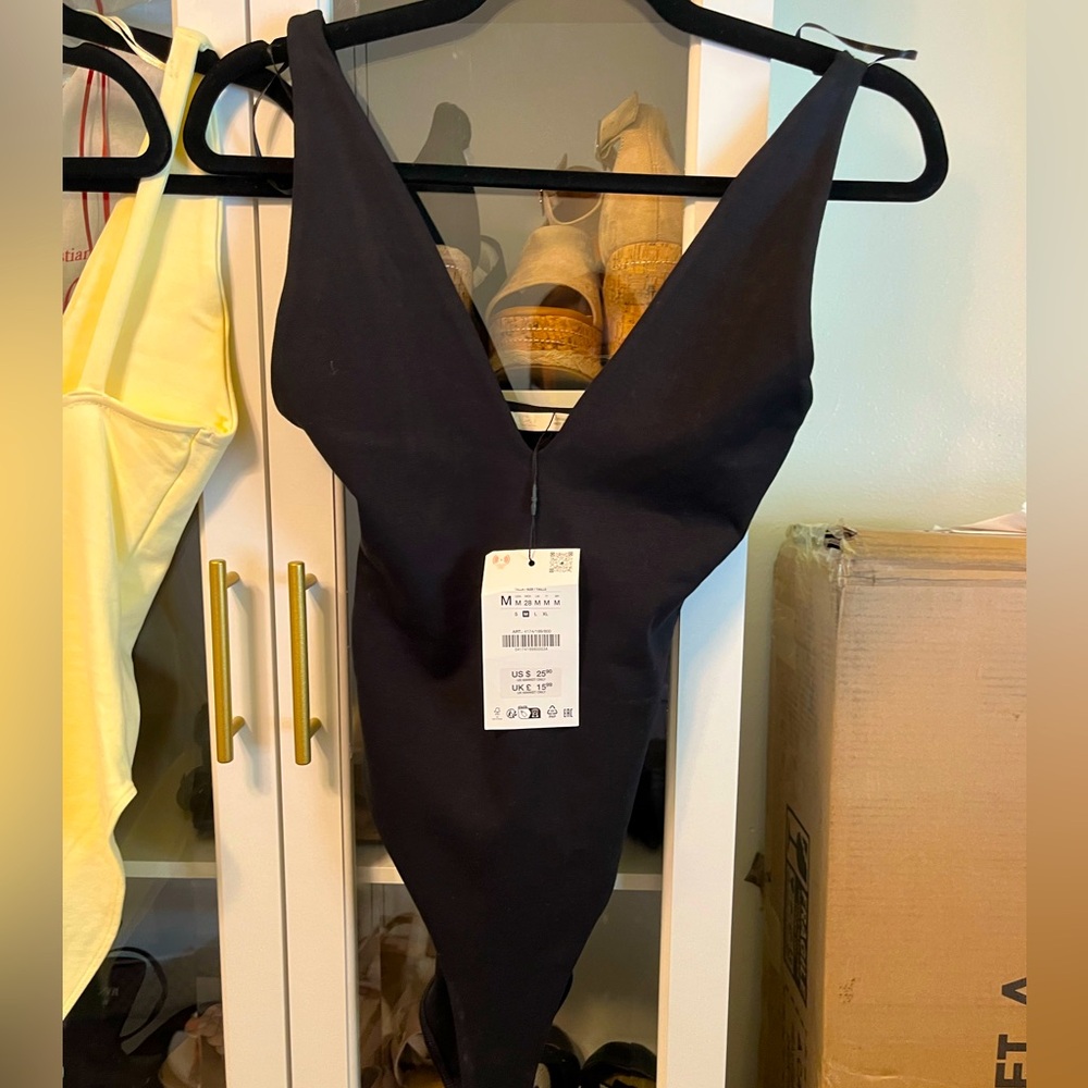 Black V-Neck plunge bodysuit